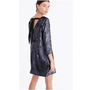 J. Crew Navy Women's Sequin Tied-Back Shift Short Dress 3/4 Size 10 NWT